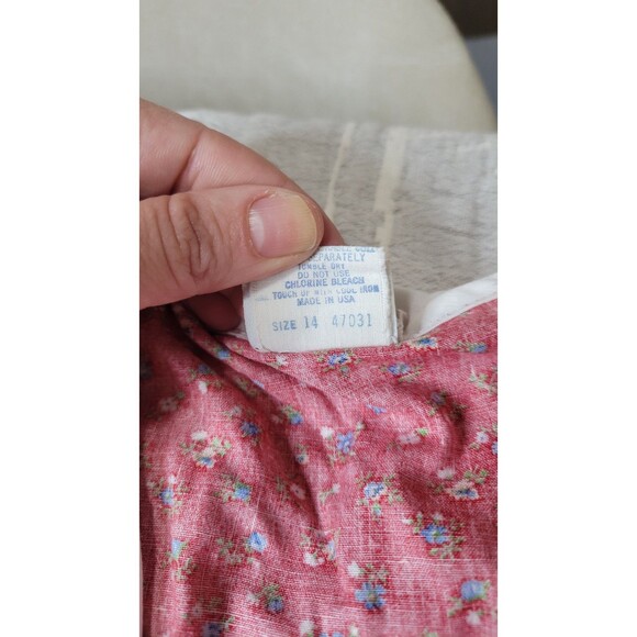 Vintage 70s Cinderella Red Floral Prairie Dress Lace Trim Size 14 Made in USA - Picture 9 of 12